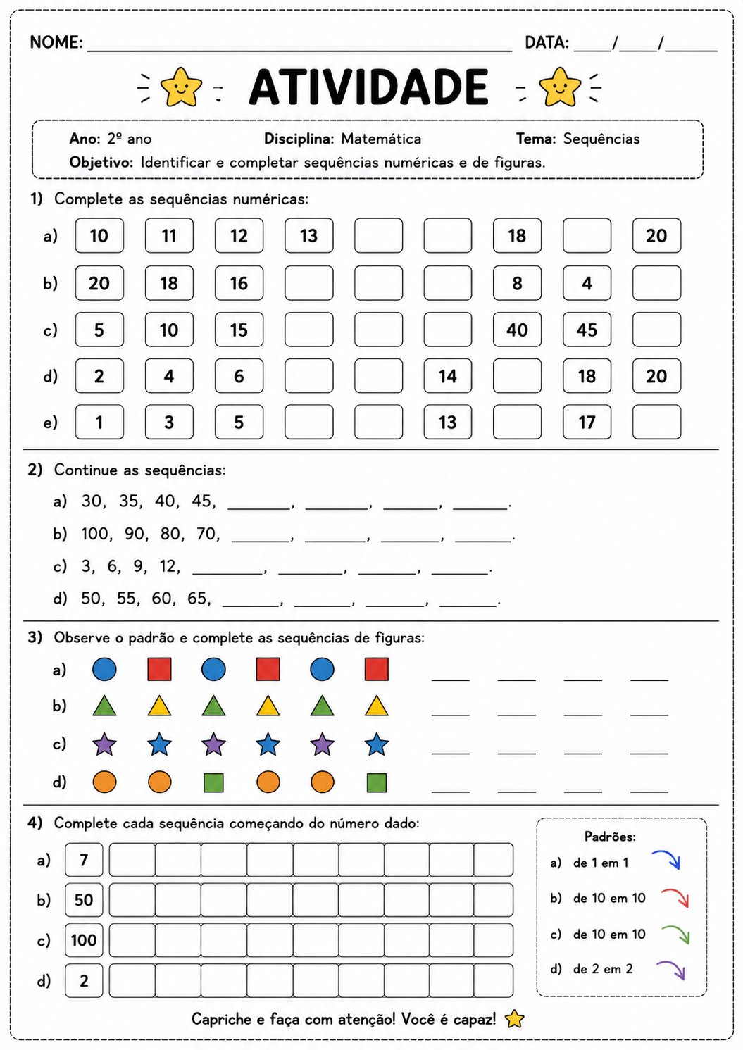 📐 Atividades de Matemática para 1º, 2º e 3º Ano