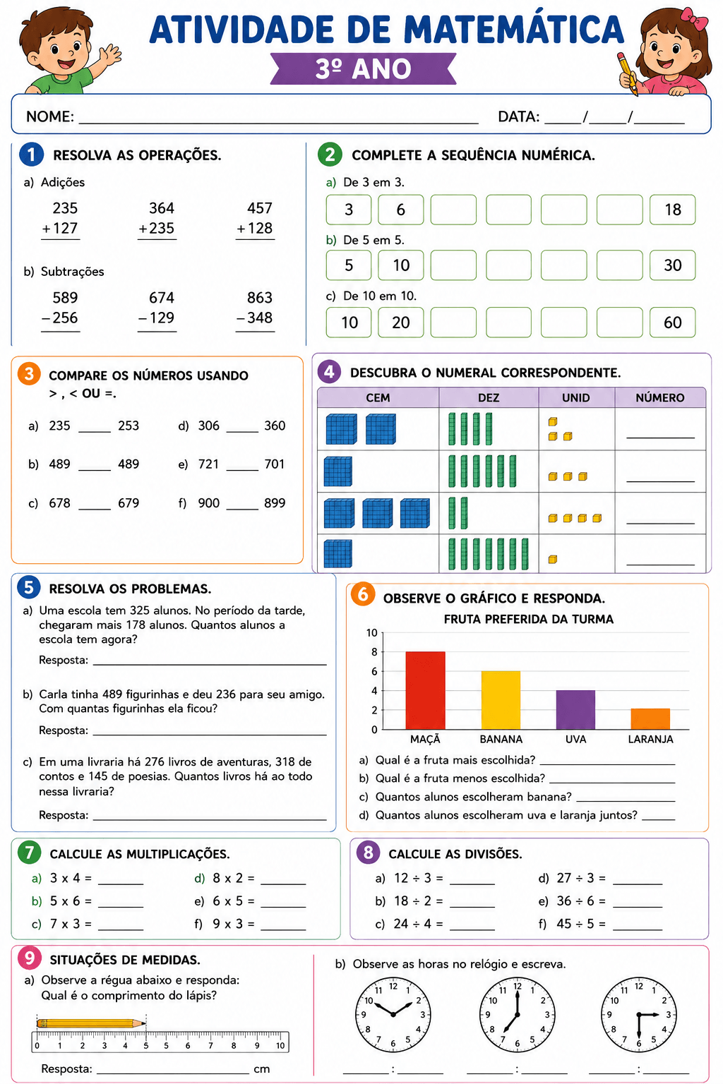 Atividade de multiplicação 3º ano